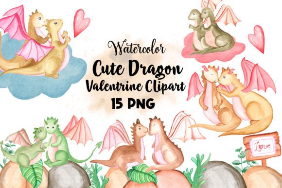 Bringing Mythical Romance to Life with Watercolor Dragon Valentine Clipart