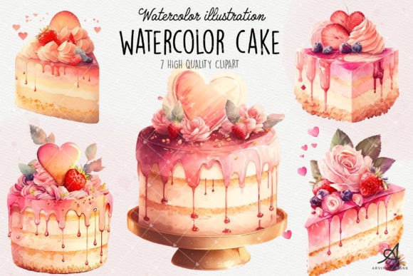 Elegant Watercolor Cake Clipart for Wedding Designs