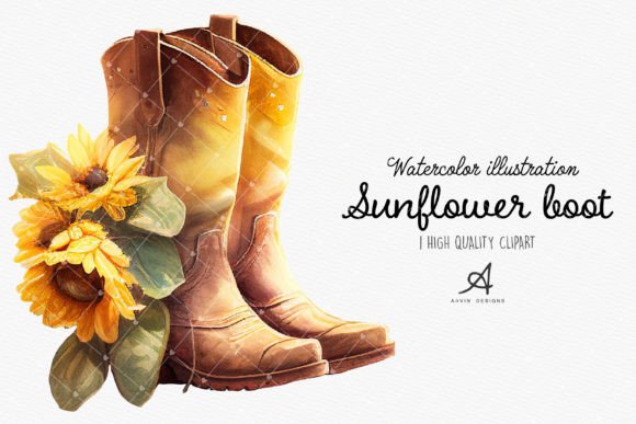 Elevate Designs with Watercolor Sunflower Boot Art