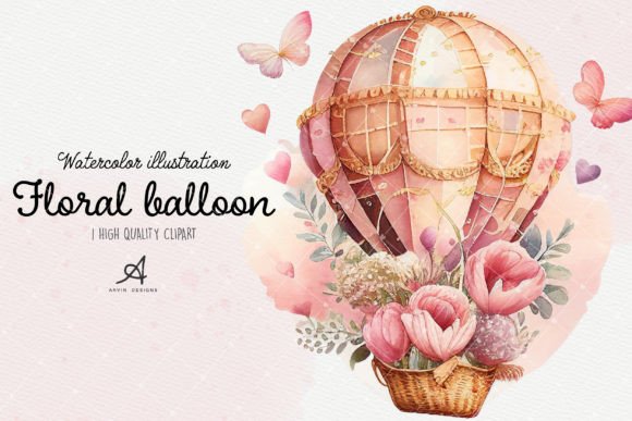 Elevate Your Designs with Watercolor Floral Hot Air Balloon Art