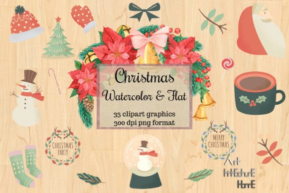 Elevate Your Holiday Designs with Premium Christmas Watercolor Cliparts and Flat Icons