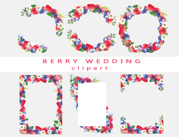 Elevating Brand Narratives with Hand-Painted Watercolor Berry Wedding Frames Clipart