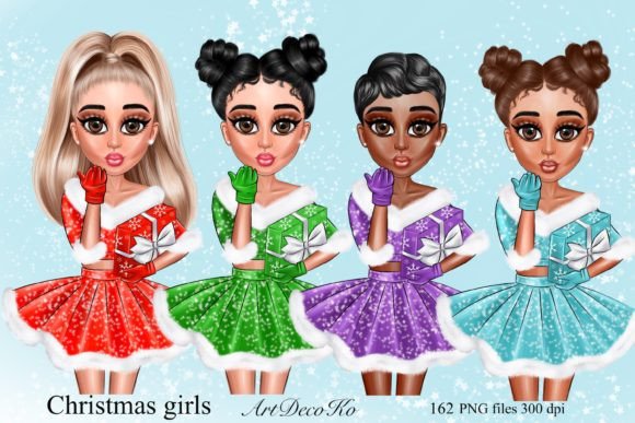 Elevating Holiday Branding and Creativity with High-Resolution Christmas Girls Clipart