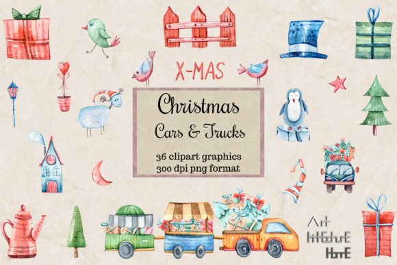 Elevating Holiday Designs with Premium Christmas Watercolor Cliparts and Trucks