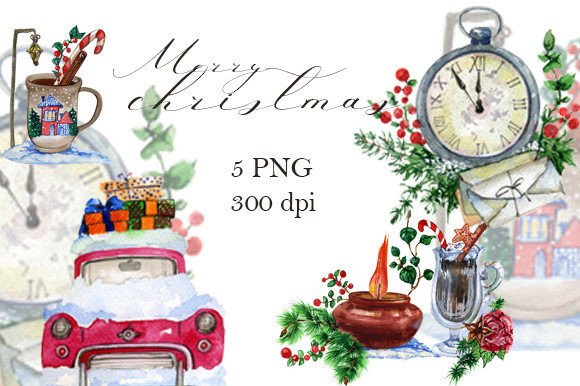 Hand-Painted Watercolor Clipart for Festive Designs