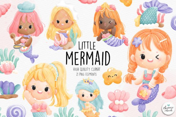Little Mermaid Clipart for Sublimation Magic