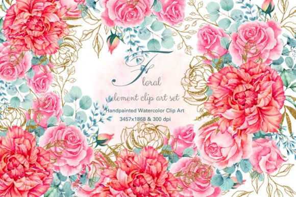 Pink and Gold Floral Clip Art for Elegant Designs