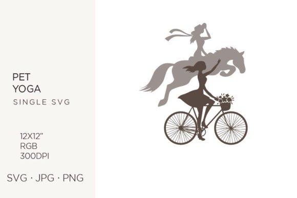 Two Girls, Riding Horse and Bicycle SVG Art